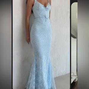 House of CB Light Blue Lace Maxi Dress